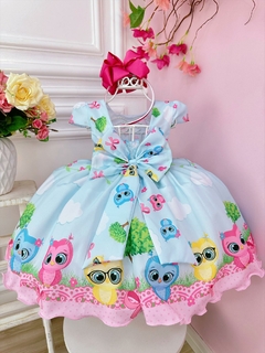 Vestido Infantil Azul Bebê Bubu e as Corujinhas Festas Luxo (1183AR) na internet