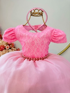 Vestido Infantil Rosa Renda Rosa Chiclete C/ Pérolas Dama (1062RS) na internet