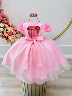 Vestido Infantil Rosa Renda Rosa Chiclete C/ Pérolas Dama (1062RS) - loja online