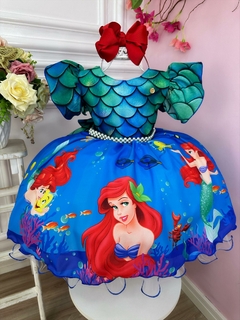 Vestido Infantil Ariel e Linguado Fundo do Mar C/ Escamas (3411VD) - comprar online