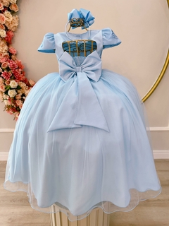 Vestido Infantil Azul Bebê Damas Luxo C/ Renda e Pérolas (1040AB) - Lily Dresses Store