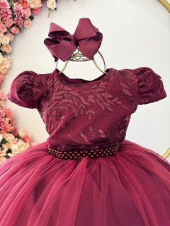 Vestido Infantil Marsala Damas Luxo C/ Renda e Pérolas (1040MS)