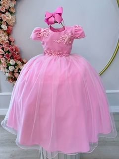 Vestido Infantil Rosa Daminhas C/ Renda e Cinto de Pérolas (1040RC) na internet