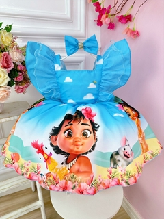 Vestido Infantil Moana Azul Bebê C/ Laço Festas Luxo (3415AZ) - comprar online