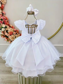 Vestido Infantil Branco Busto Nervura C/ Strass Festas (0001BC) - loja online