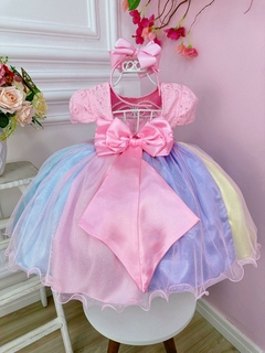 Imagem do Vestido Infantil Unicórnio Chuva de Amor Arco Iris Festa Luxo (2206RS)