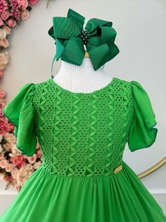 Vestido Infantil Primavera Verão Verde Bandeira C/ Bordado (3405VB)