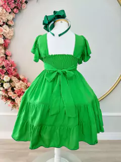 Vestido Infantil Primavera Verão Verde Bandeira C/ Bordado (3405VB) na internet