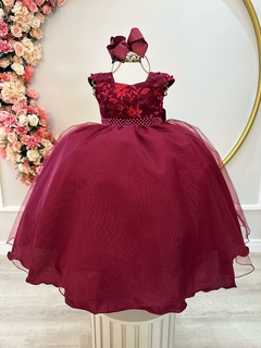 Vestido Infantil Marsala Saia Com Tule e Busto Bordado (1690MR) - comprar online