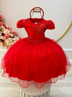 Vestido Infantil Vermelho C/ Renda Metalizada C/ Tiara (1054VZ) na internet