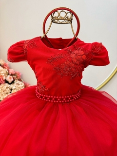 Vestido Infantil Vermelho C/ Renda Metalizada C/ Tiara (1054VZ) na internet