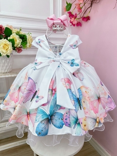 Vestido Infantil Branco Borboletas Damas Festas Luxo Pérolas (1749BR) - loja online