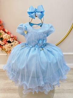 Vestido Infantil Azul Claro Jardim Encantado C/ Babados Luxo (4581AZ)
