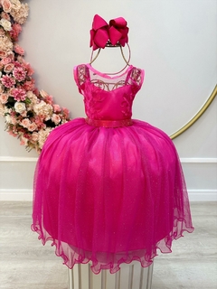 Vestido Infantil Pink Com Renda Realeza e Tule Glitter (2109PS)