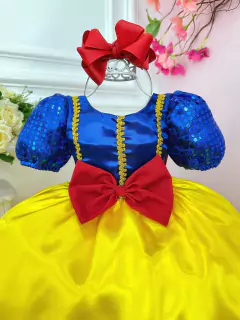 Vestido Infantil Branca de Neve C/ Aplique de Laço Festas (3612AA) - comprar online