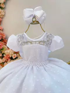 Vestido Infantil Branco Tule Pipoquinha Luxo C/ Pérolas (1740BR) na internet