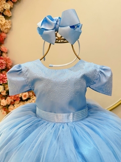 Vestido Infantil Azul Bebê Damas C/ Strass Luxo (2223AZ) - comprar online