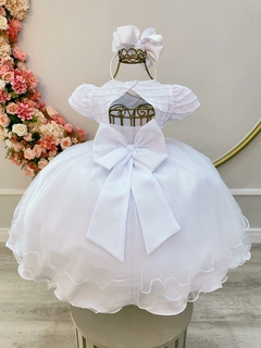 Vestido Infantil Branco Busto Nervura Pérolas Daminhas (3610BR) - loja online