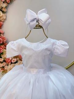 Vestido Infantil Branco Strass Damas Luxo Mangas (2213BR) - comprar online