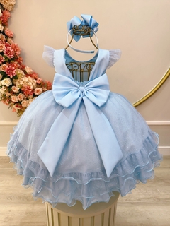 Imagem do Vestido Infantil Azul C/ Busto Strass Saia Babados Glitter (8010AZ)