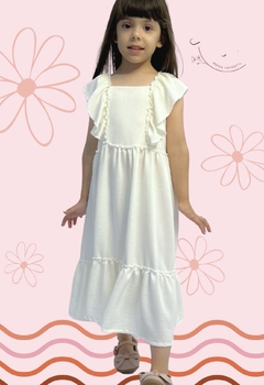 Vestido infantil Crepinho Off White C/ Babados Luxo Casual (3004WF)