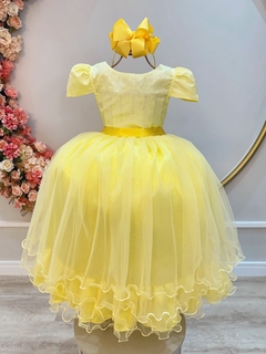Vestido Infantil Amarelo C/ Strass Casamentos Luxo (2223AM)