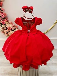 Vestido Infantil Vermelho Busto C/ Apliques de Flores Renda (0500VV) na internet