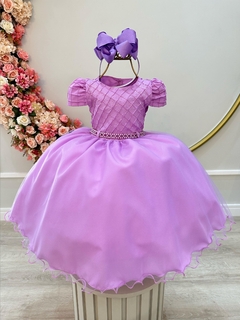 Vestido Infantil Lilás Busto Nervura Strass Daminhas (3555LA)