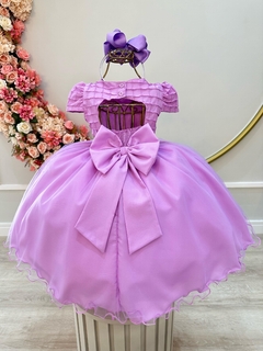 Vestido Infantil Lilás Busto Nervura Strass Daminhas (3555LA) - loja online