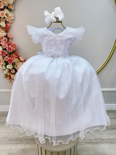 Vestido Infantil Longo Daminhas de Honra Branco C/ Apliques (2371BR) - comprar online