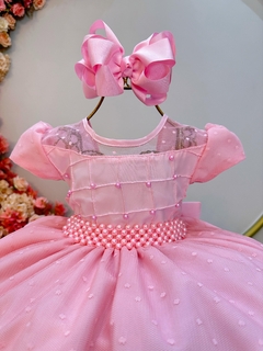 Vestido Infantil Rosa Claro Busto Nervura e Tule Pipoquinha (1777RS) - Lily Dresses Store