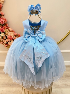 Vestido Infantil Damas de Honra Longo Azul Bebê Pérolas (2214AZ) - comprar online