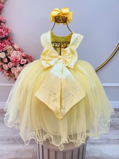 Vestido Infantil Damas de Honra Longo Amarelo Pérolas Strass (2214AA) na internet