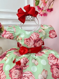 Vestido Infantil Verde Jardim das Borboletas C/ Broche (3203VD) - comprar online