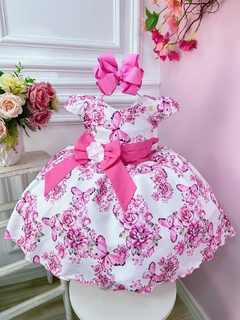 Vestido Infantil Branco Jardim das Borboletas C/ Broche (3201BR)