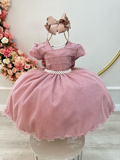 Vestido Infantil Rose Com Busto Nervura Pérolas e Glitter (2027RE) - comprar online