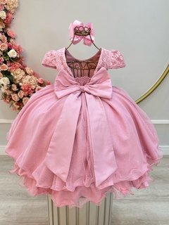 Vestido Infantil Rose Com Renda Cinto de Pérolas e Strass (2909RS) - Lily Dresses Store