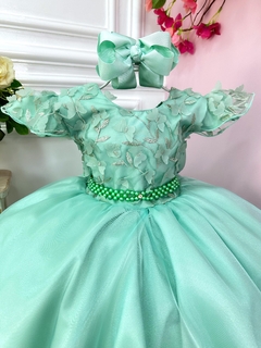 Vestido Infantil Verde C/ Renda Jardim das Borboletas Luxo (0285VV) na internet
