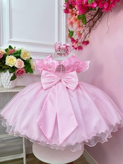 Vestido Infantil Rosa C/ Renda Jardim das Borboletas Luxo (0285RR)