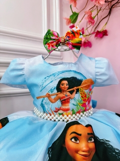 Vestido Infantil Azul Claro Moana na praia C/ Laço Festas (1055AA) - comprar online