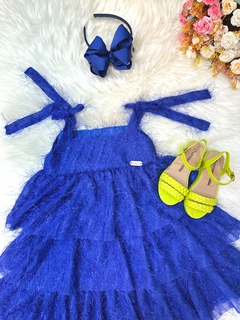 Vestido Infantil Azul Royal de Alça e Com Plumas Luxo (3520AR)