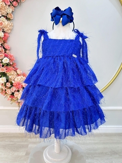 Vestido Infantil Azul Royal de Alça e Com Plumas Luxo (3520AR) - comprar online