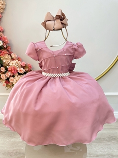 Vestido Infantil Rose Com Busto Nervura Pérolas Daminha (1089RE) - loja online