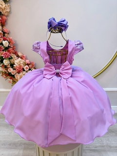 Vestido Infantil Lilás Busto Bordado e Cinto de Pérolas (0600LA) - comprar online