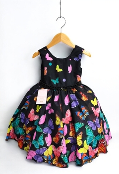 Vestido Infantil Preto Jardim das Borboletas Efeito Neon Luxo (1375PT) - Lily Dresses Store