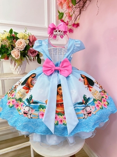 Vestido Infantil Azul Claro Moana na Praia Festas Luxo (0047AZ) - loja online