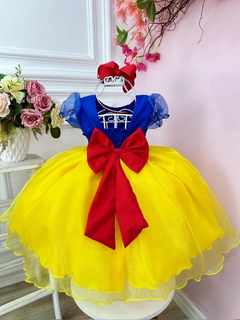 Vestido Infantil Azul Branca de Neve C/ Busto Nervura Strass (1284AZ) - loja online