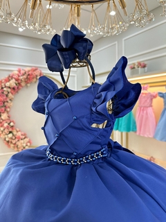 Vestido Infantil Azul Royal Busto Nervura Com Pérolas Festas (7509AR) - Lily Dresses Store