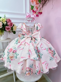 Vestido Infantil Rosa Jardim das Borboletas Strass Damas Luxo (1753RS) - comprar online