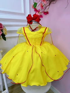 Vestido Infantil Bela e a Fera Com Capa e Pérolas Princesas (0072AM)